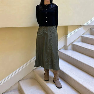 Nylon Elastic Pocket Long Skirt A-line Elastic Skirt