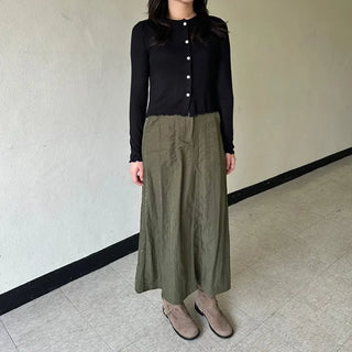 Nylon Elastic Pocket Long Skirt A-line Elastic Skirt