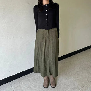 Nylon Elastic Pocket Long Skirt A-line Elastic Skirt