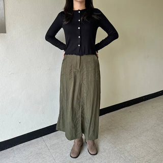 Nylon Elastic Pocket Long Skirt A-line Elastic Skirt