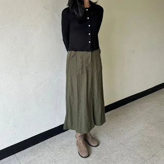 Nylon Elastic Pocket Long Skirt A-line Elastic Skirt
