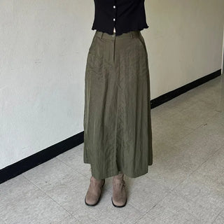 Nylon Elastic Pocket Long Skirt A-line Elastic Skirt