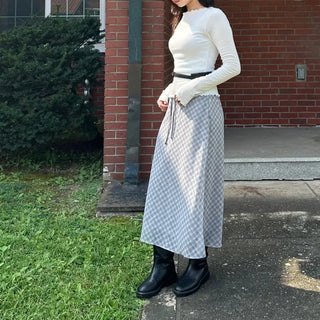 Chiffon Check Long Skirt Geek Chic Skirt