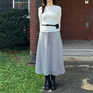 Chiffon Check Long Skirt Geek Chic Skirt