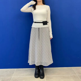 Chiffon Check Long Skirt Geek Chic Skirt