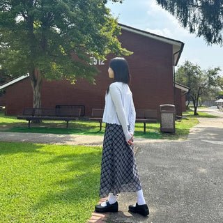 Chiffon Check Long Skirt Geek Chic Skirt