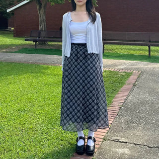 Chiffon Check Long Skirt Geek Chic Skirt