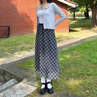 Chiffon Check Long Skirt Geek Chic Skirt