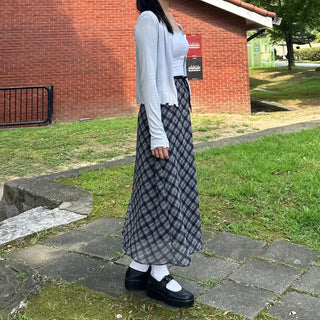 Chiffon Check Long Skirt Geek Chic Skirt
