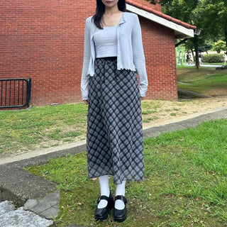 Chiffon Check Long Skirt Geek Chic Skirt