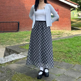 Chiffon Check Long Skirt Geek Chic Skirt