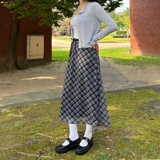 Chiffon Check Long Skirt Geek Chic Skirt
