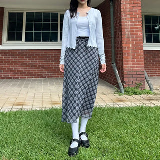 Chiffon Check Long Skirt Geek Chic Skirt