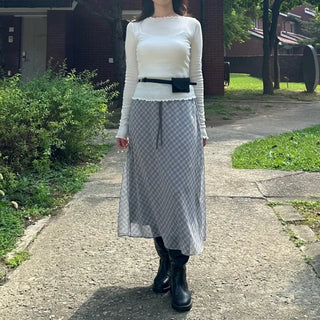 Chiffon Check Long Skirt Geek Chic Skirt