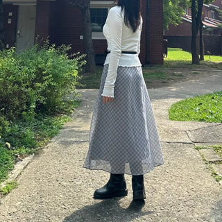 Chiffon Check Long Skirt Geek Chic Skirt