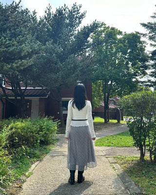 Chiffon Check Long Skirt Geek Chic Skirt