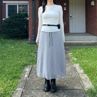 Chiffon Check Long Skirt Geek Chic Skirt