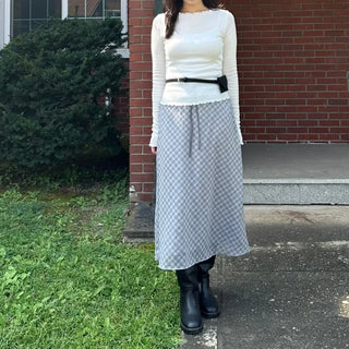 Chiffon Check Long Skirt Geek Chic Skirt