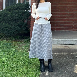 Chiffon Check Long Skirt Geek Chic Skirt