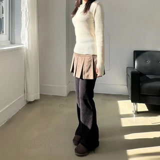 Hand Warmer Lace Ribbed Knit Slim Fit T-shirt