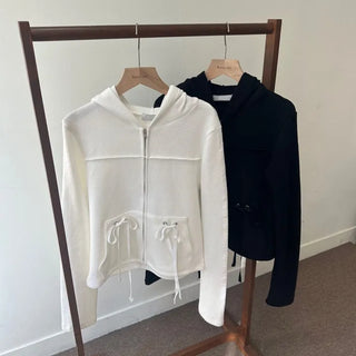 Eyelet Ribbon Pocket Track Zip-Up Hoodie Slim Fit Training Zip-Up