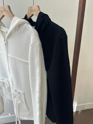 Eyelet Ribbon Pocket Track Zip-Up Hoodie Slim Fit Training Zip-Up