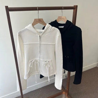 Eyelet Ribbon Pocket Track Zip-Up Hoodie Slim Fit Training Zip-Up