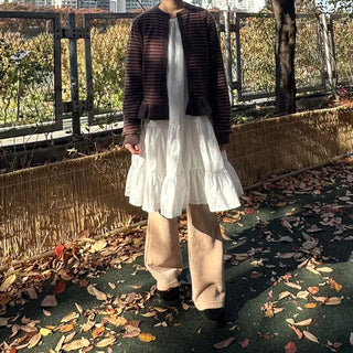 Dot pocket tiered balloon blouse dress layered long dress