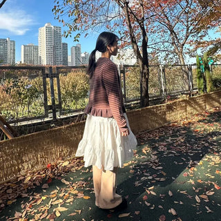Dot pocket tiered balloon blouse dress layered long dress