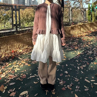 Dot pocket tiered balloon blouse dress layered long dress