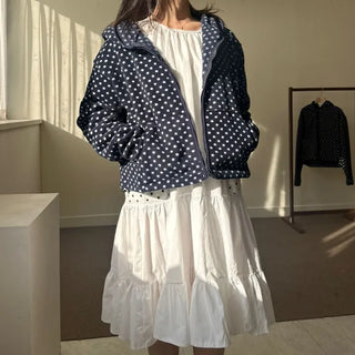 Dot pocket tiered balloon blouse dress layered long dress