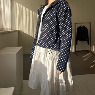Dot pocket tiered balloon blouse dress layered long dress