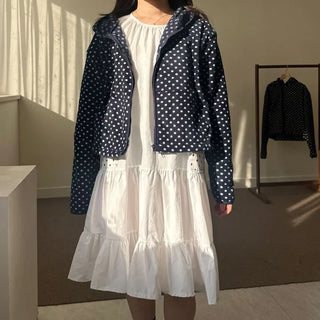 Dot pocket tiered balloon blouse dress layered long dress