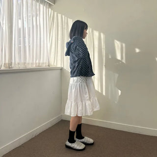 Dot pocket tiered balloon blouse dress layered long dress