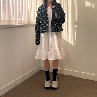 Dot pocket tiered balloon blouse dress layered long dress