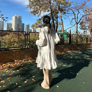 Dot pocket tiered balloon blouse dress layered long dress