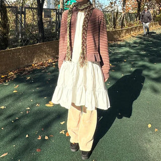 Dot pocket tiered balloon blouse dress layered long dress