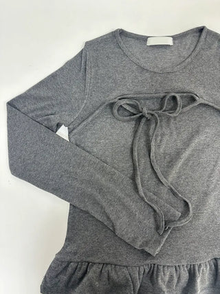 Frill Tiered Halter Tee, Hand Warmer Tee, Ruffled Long Sleeve Tee