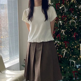 Velvet Frill T-shirt Winter Short Sleeve Tee