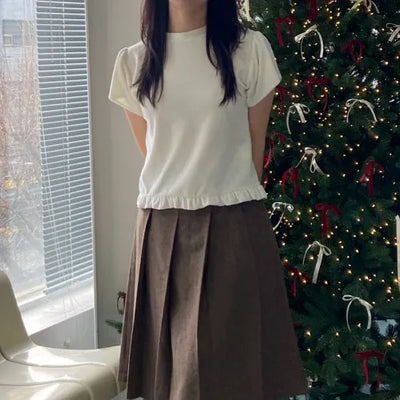 Velvet Frill T-shirt Winter Short Sleeve Tee