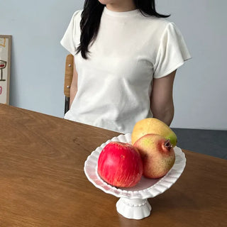 Velvet Frill T-shirt Winter Short Sleeve Tee
