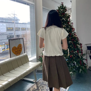 Velvet Frill T-shirt Winter Short Sleeve Tee