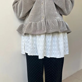 Heart Knit Layered Skirt Shirred Mini Wrap Skirt