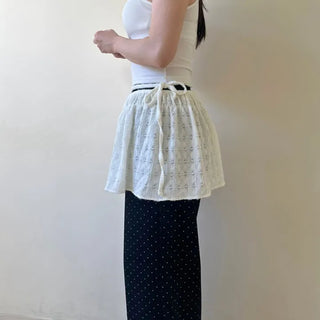 Heart Knit Layered Skirt Shirred Mini Wrap Skirt