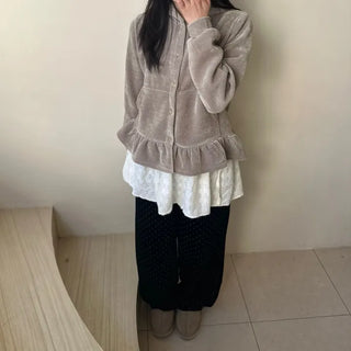 Heart Knit Layered Skirt Shirred Mini Wrap Skirt