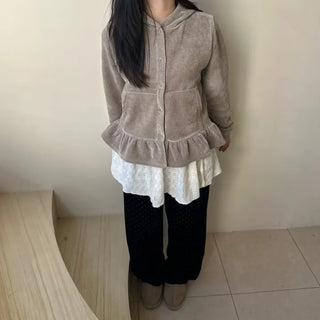 Heart Knit Layered Skirt Shirred Mini Wrap Skirt