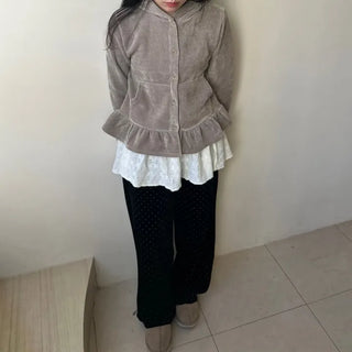 Heart Knit Layered Skirt Shirred Mini Wrap Skirt