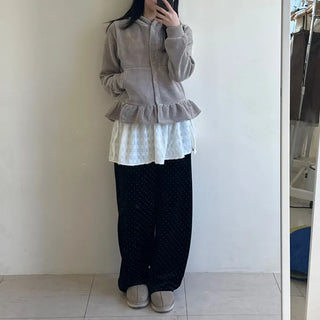 Heart Knit Layered Skirt Shirred Mini Wrap Skirt