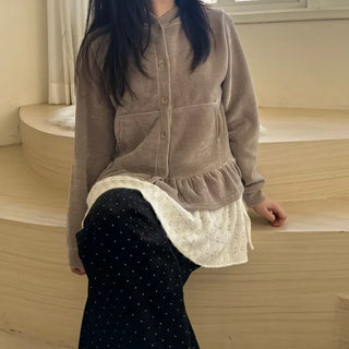 Heart Knit Layered Skirt Shirred Mini Wrap Skirt