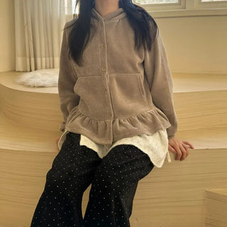 Heart Knit Layered Skirt Shirred Mini Wrap Skirt